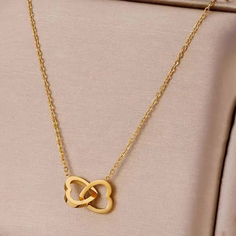 Interlocked Heart Gold Necklace - Anti Tarnish