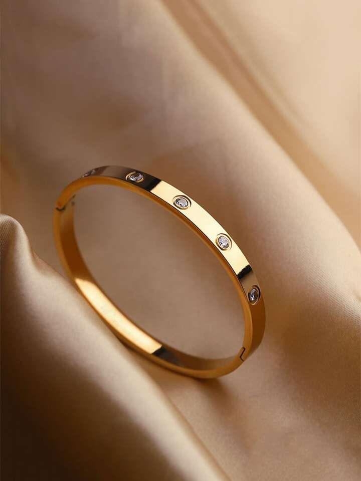 Gold-Plated Crystal Bangle – 18K Stainless Steel Imitation Jewellery