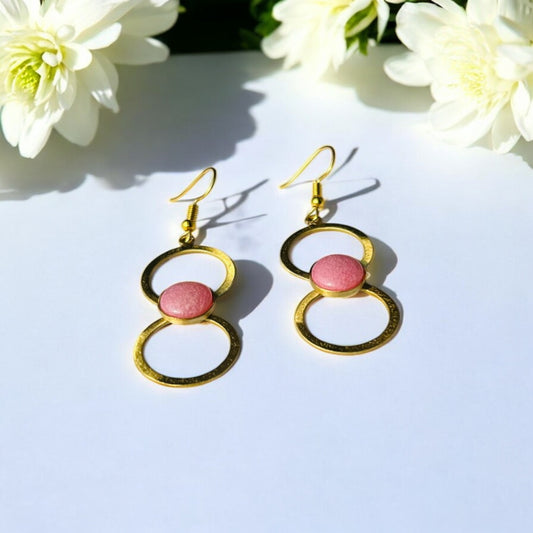 Gold Infinity Brass Loops with Pastel Pink Stone