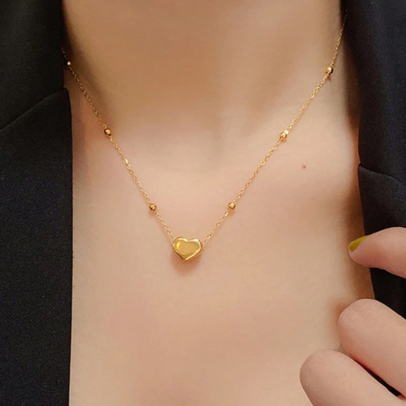 Golden Heart Charm Necklace - Anti Tarnish