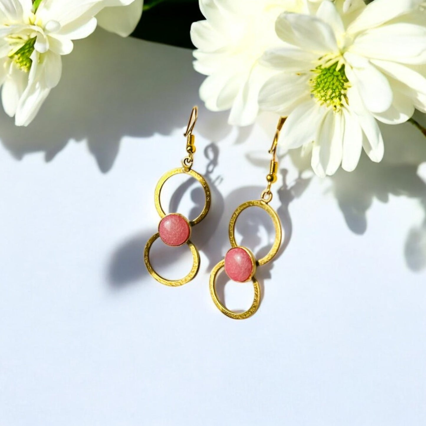 Gold Infinity Brass Loops with Pastel Pink Stone