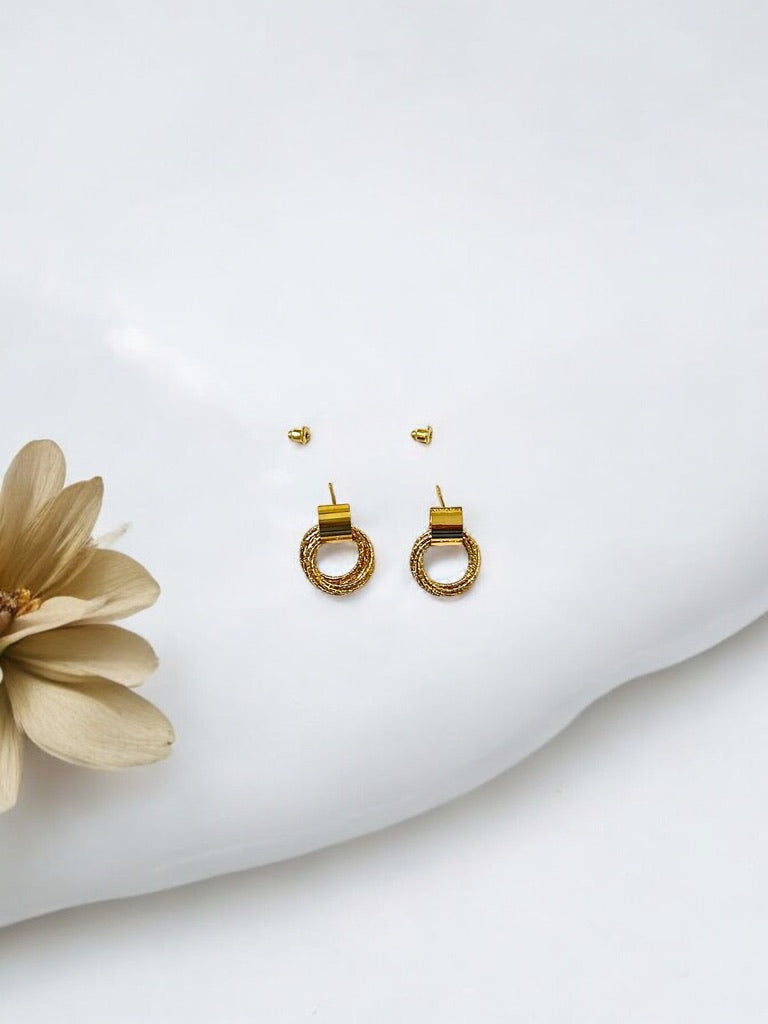 Gold-Toned Layed Circular Drop Earrings