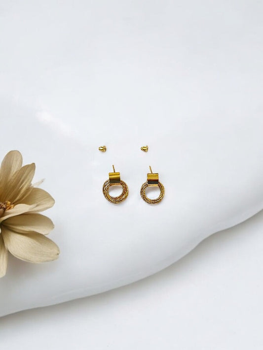 Gold-Toned Layed Circular Drop Earrings