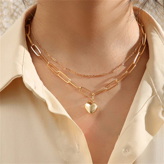 Double Layered Heart Pendant Necklace