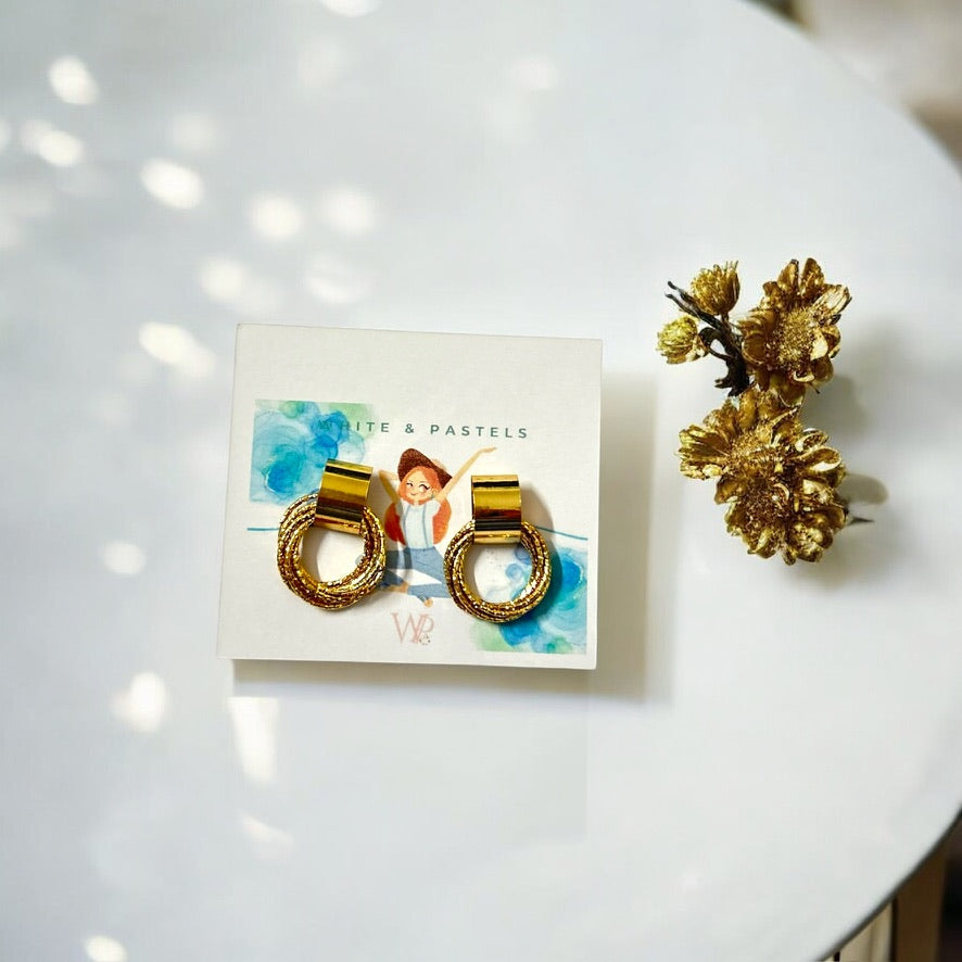 Gold-Toned Layed Circular Drop Earrings