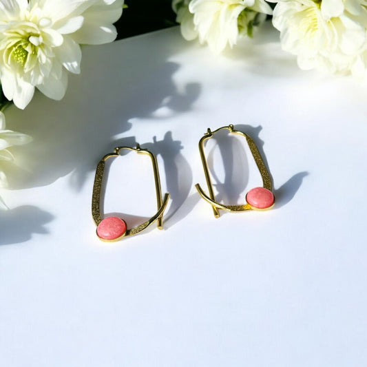 Modern Gold Hoops with Pastel Pink Accents - Anti-tarnish brass