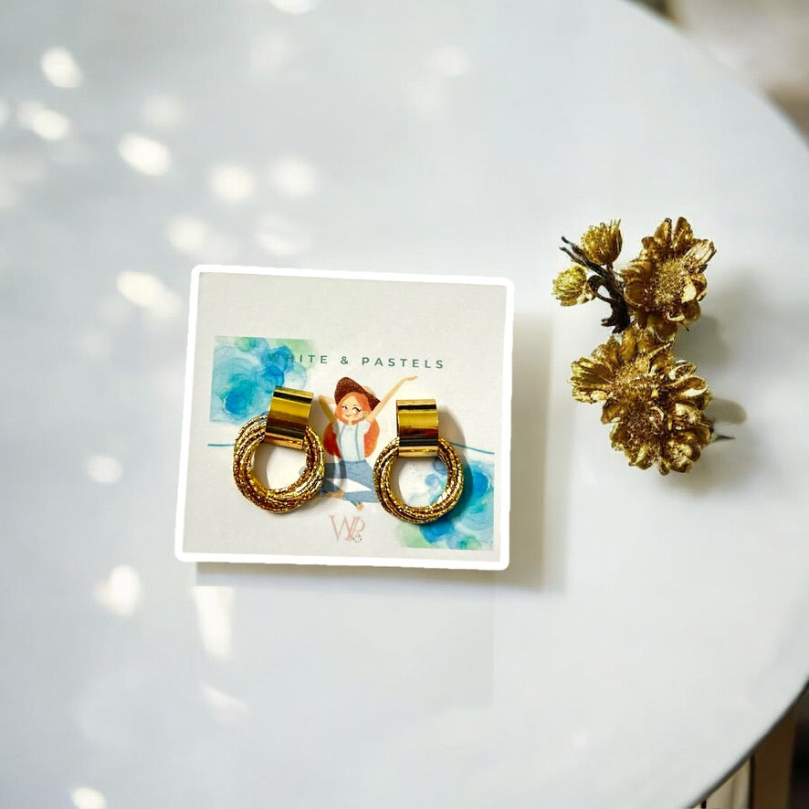 Gold-Toned Layed Circular Drop Earrings