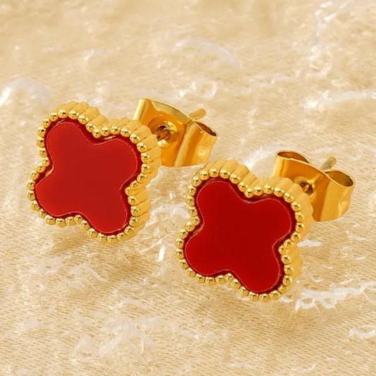 White & Pastels Anti-Tarnish Red Clover Hypoallergenic Earrings