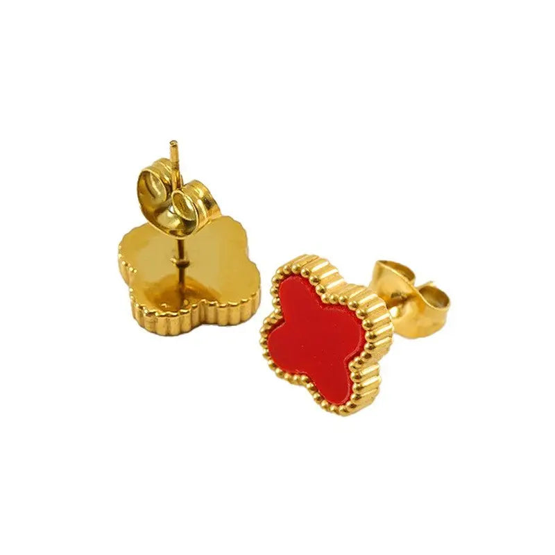 White & Pastels Anti-Tarnish Red Clover Hypoallergenic Earrings