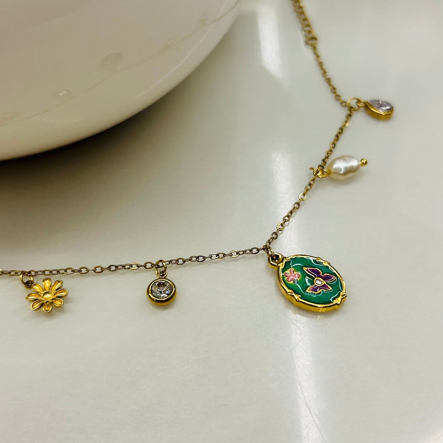 18kt Gold Plated Enamel Charm Bracelet – Anti-Tarnish & Waterproof