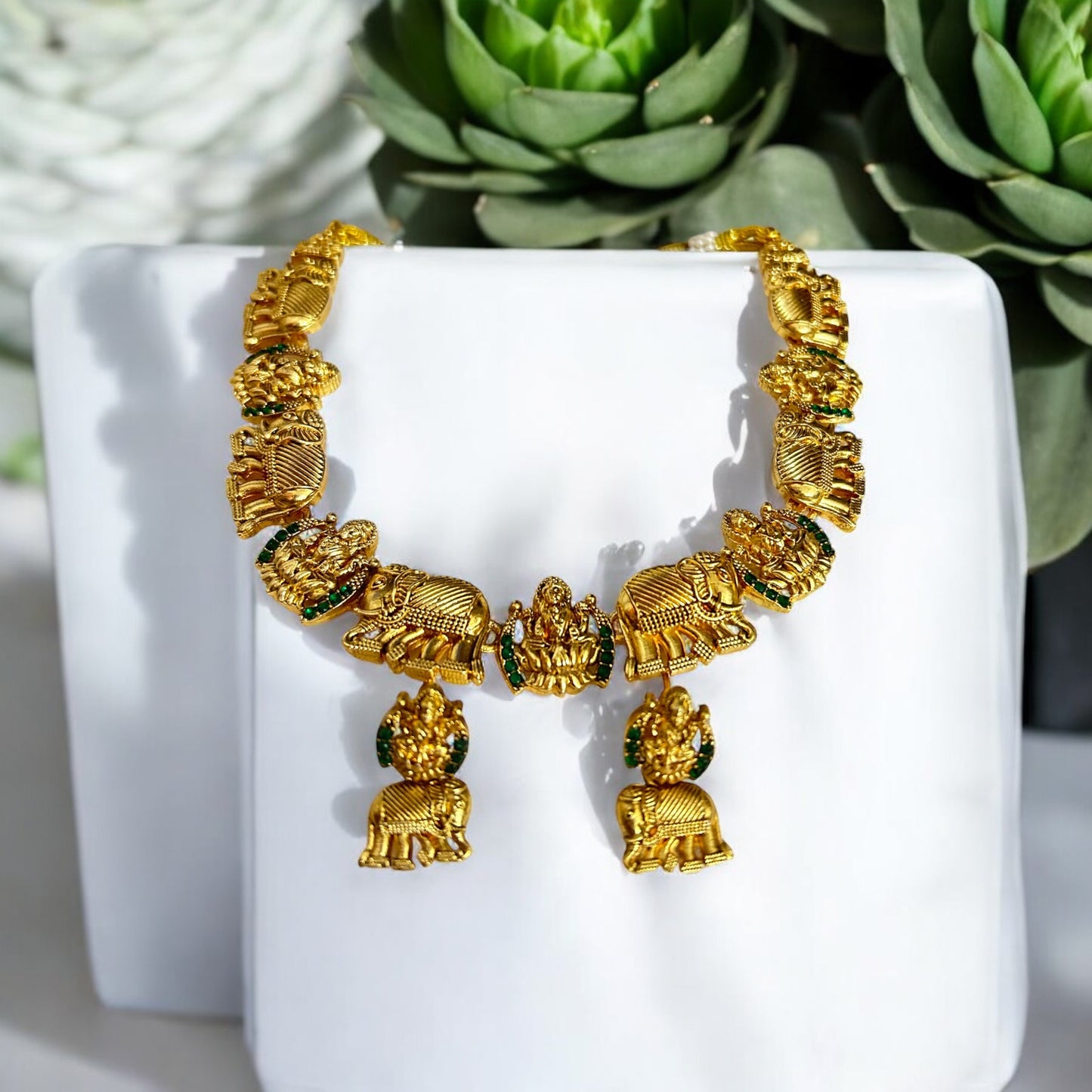 Auspicious Lakshmi and Elephant Antique Necklace and Earring Set