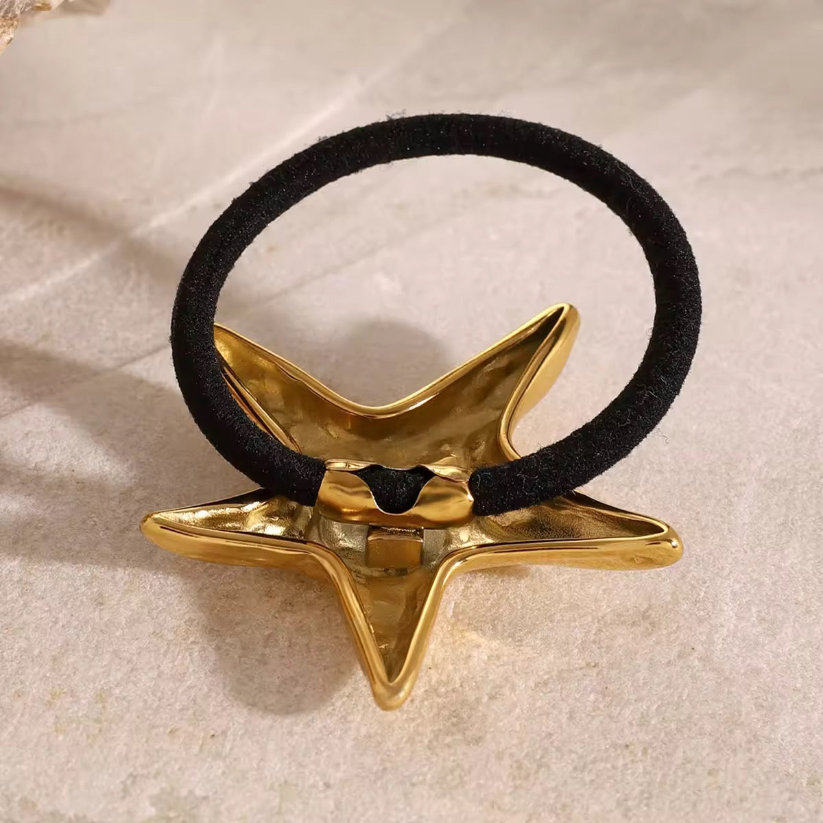 Gold Starfish Ponytail Cuff - Stainless Steel Hair Tie