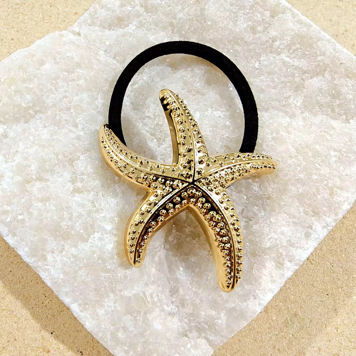 Gold Starfish Ponytail Cuff - Stainless Steel Hair Tie