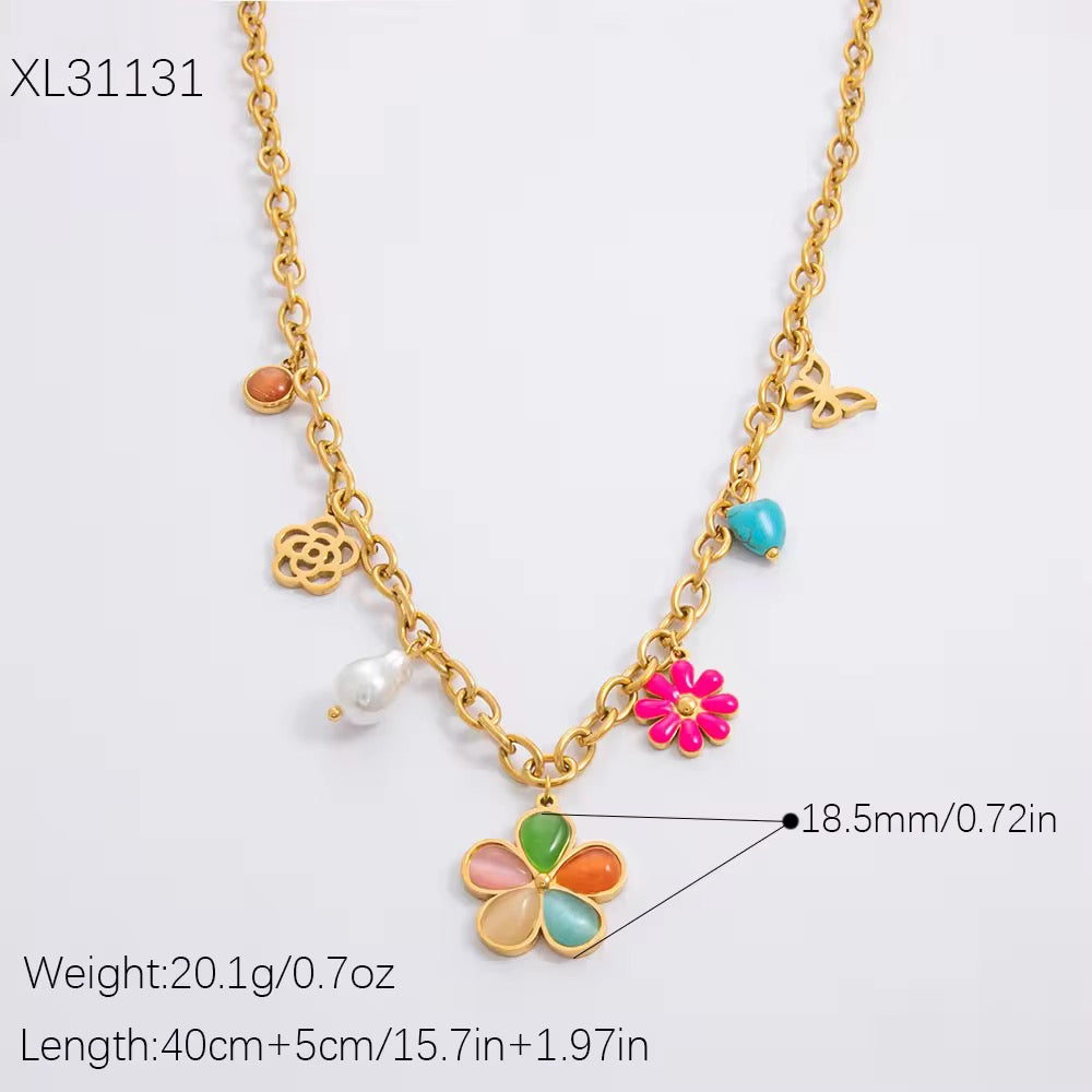 Ocean Bloom Charm Necklace – Floral Butterfly Pendant for College Girls & Women | Party & Holiday Jewelry