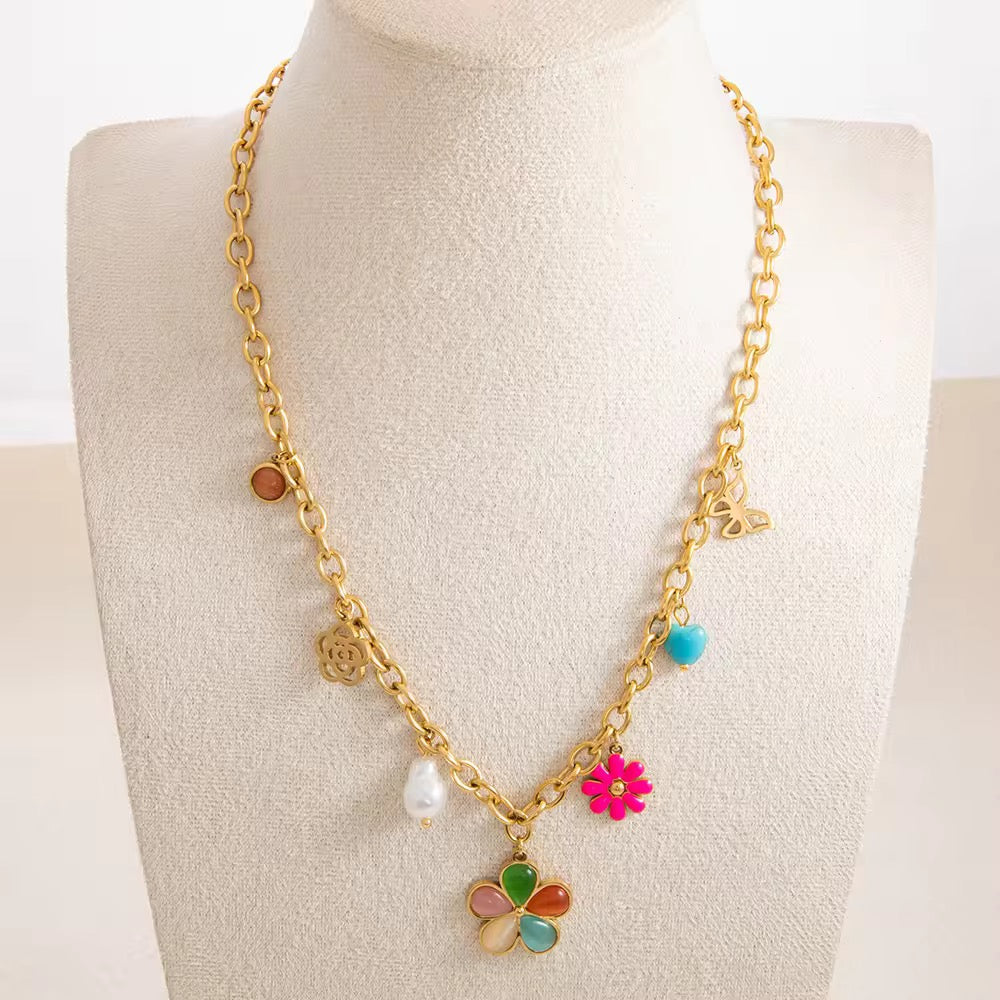 Ocean Bloom Charm Necklace – Floral Butterfly Pendant for College Girls & Women | Party & Holiday Jewelry