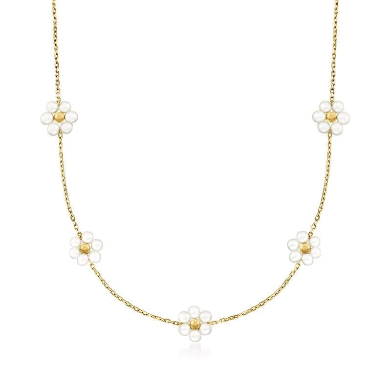 Daisy Bloom Pearl Necklace – 18K Gold Plated Floral Chain Choker