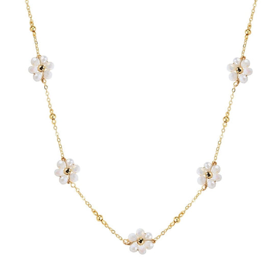 Daisy Bloom Pearl Necklace – 18K Gold Plated Floral Chain Choker