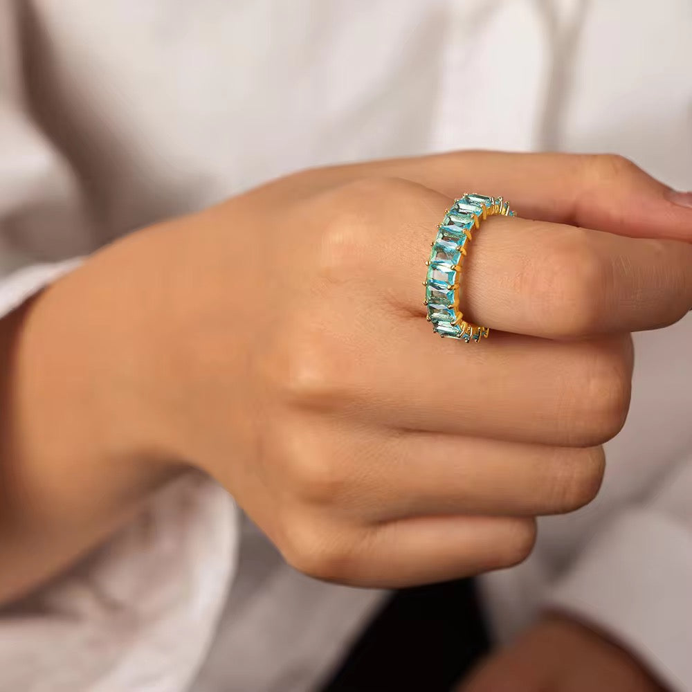 Adjustable Blue Topaz Eternity Ring – March - December Birthstone Ring