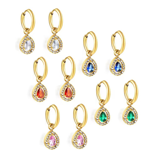 Bring timeless charm to your look with our Crystal Teardrop Huggie Earrings, available in Maroon, Green, and Pink.