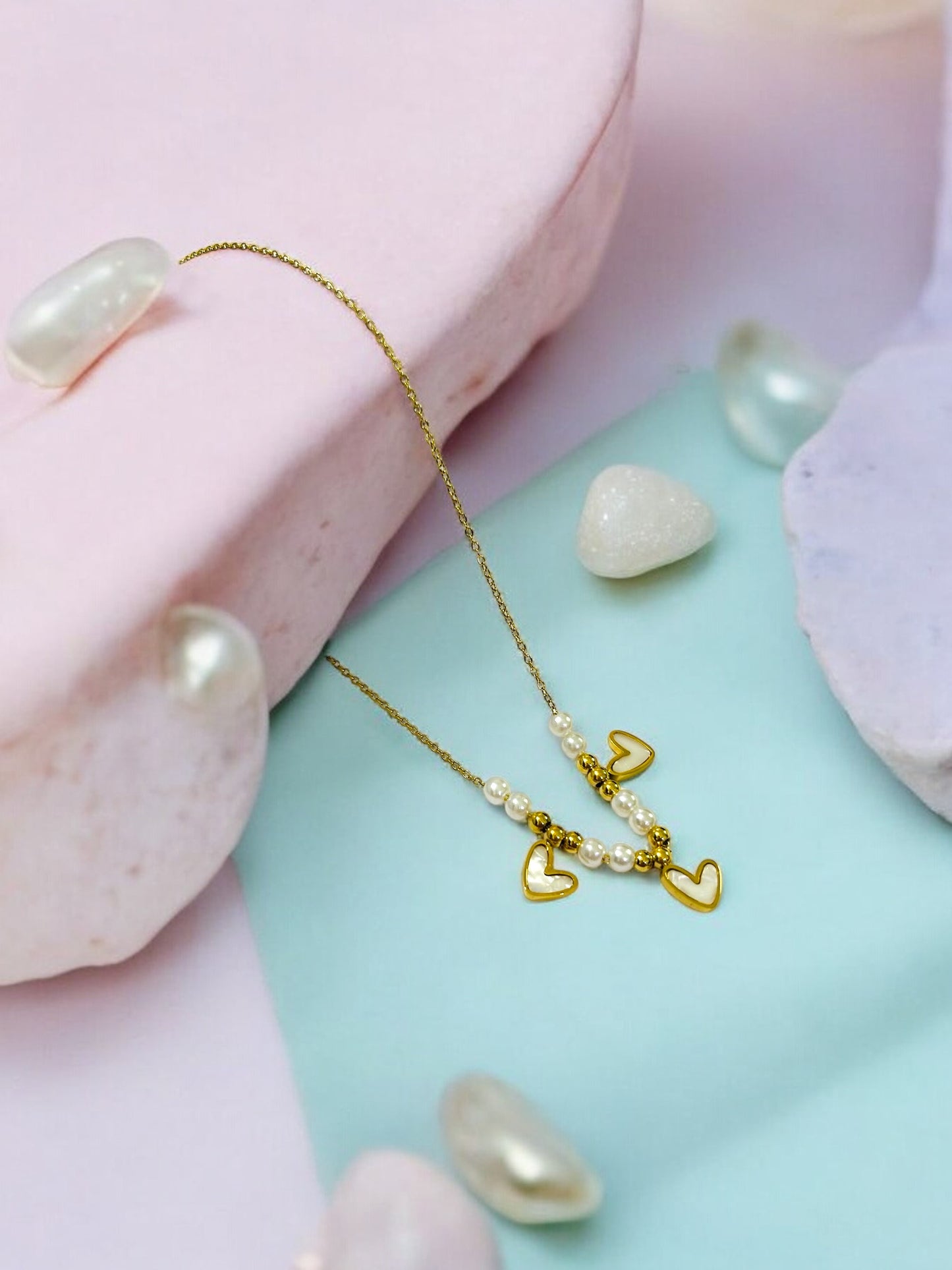 Eternal Love Anti Tarnish Necklace with White Pearls