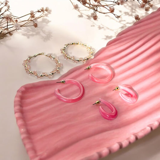 Be Your Own Candy Crush - Pastel Pink Statement Earrings Set of 3