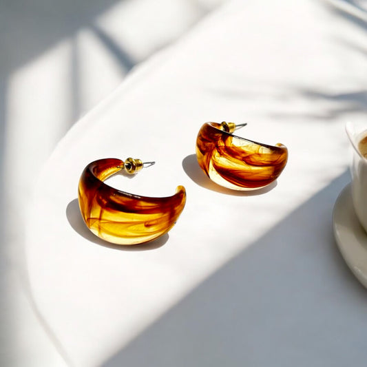 Glossy Brown Swirl Hoop Trendy Earrings