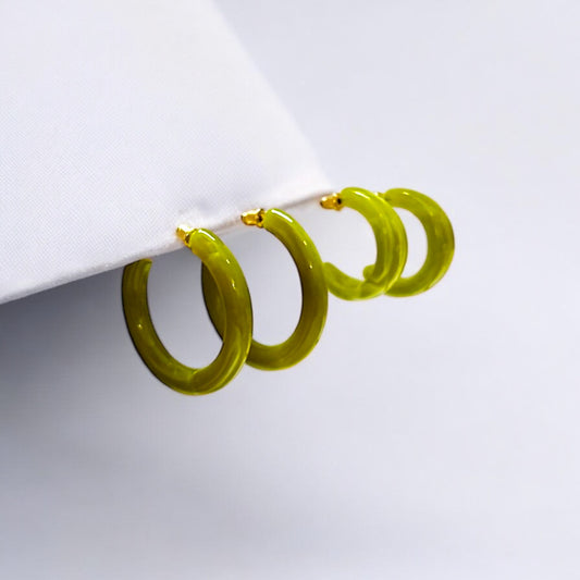 Glossy Green Hoop Earring Set