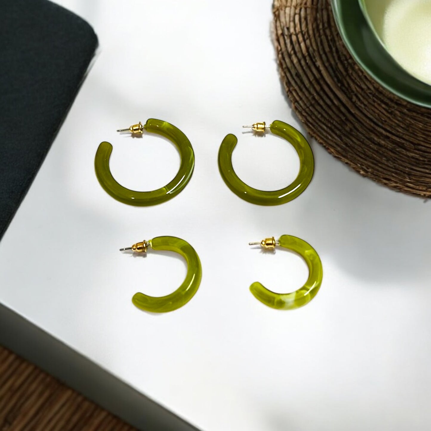 Glossy Green Hoop Earring Set