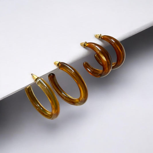 Glossy Brown Hoop Earring Set