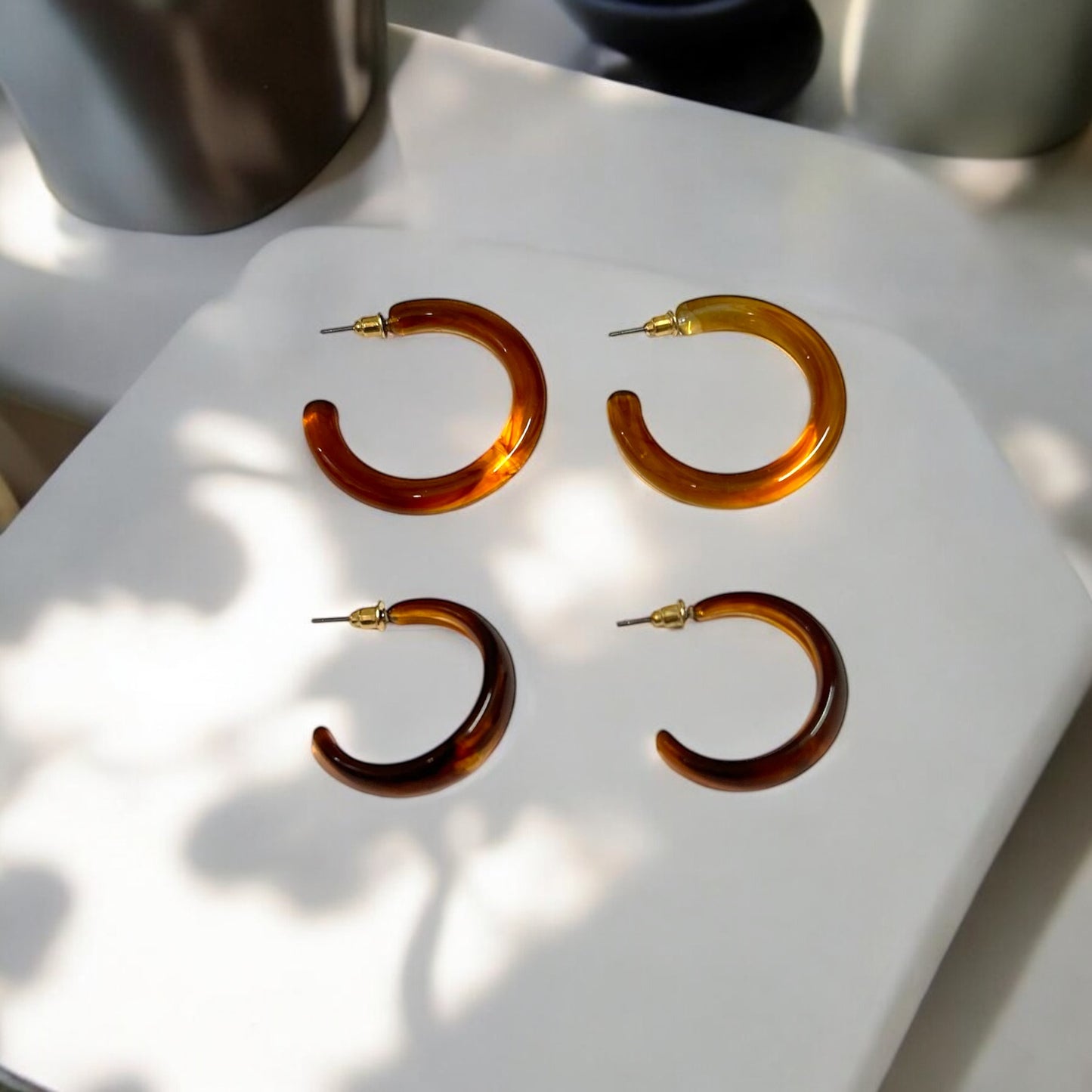 Glossy Brown Hoop Earring Set