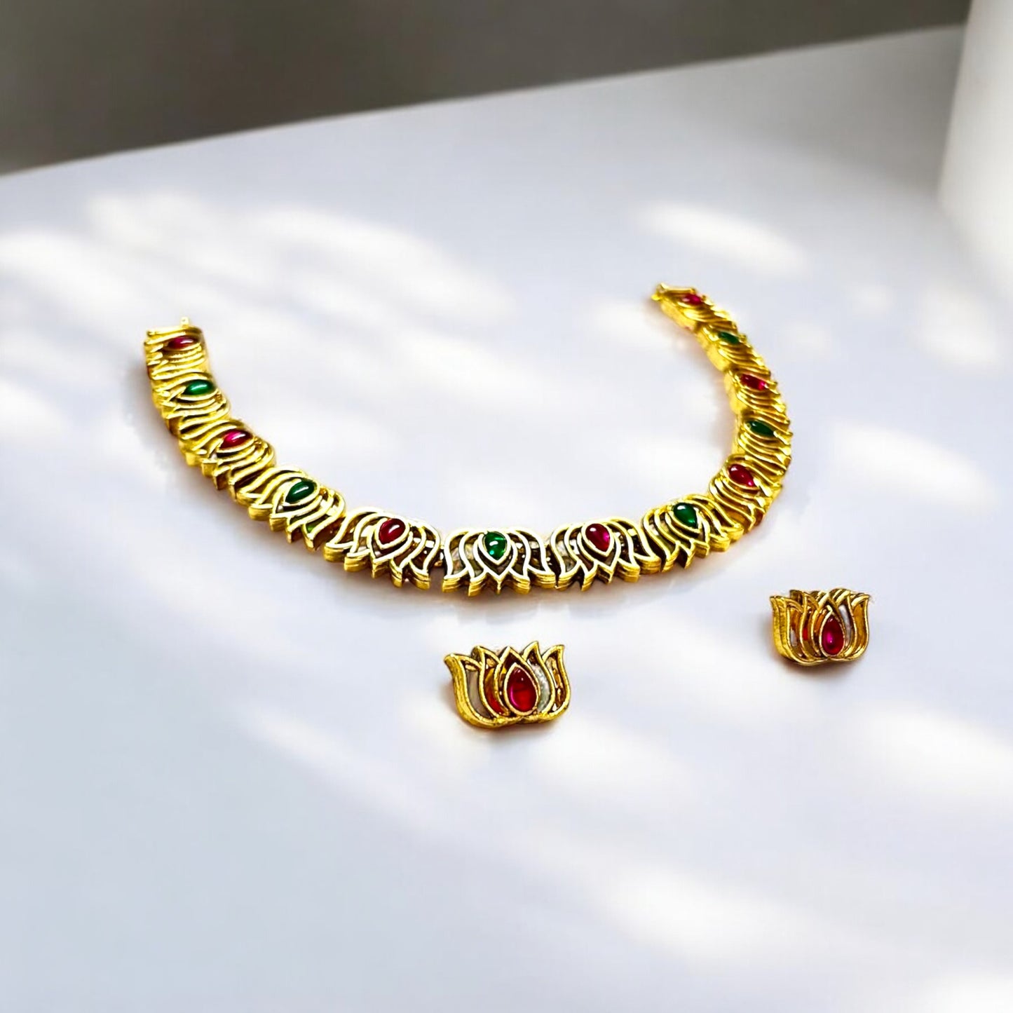 Lotus Blossom Gold-Toned Necklace Set