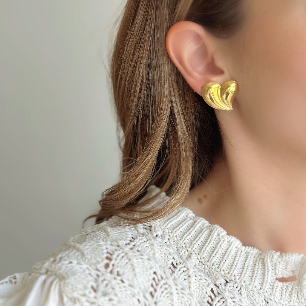 Classic Puffy Heart Anti Tarnish Studs
