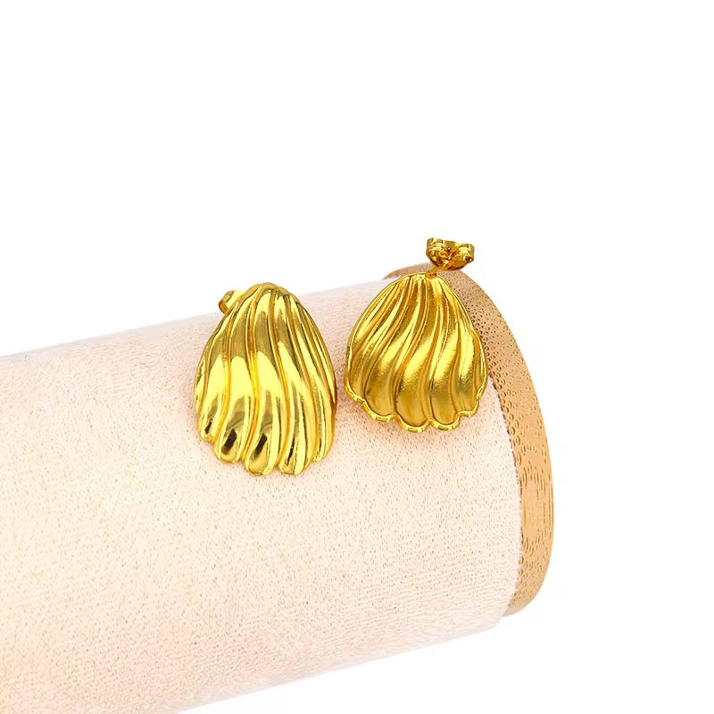 Golden Ripple: Anti-Tarnish Stainless Steel Textured Earrings - Sculpted Glam