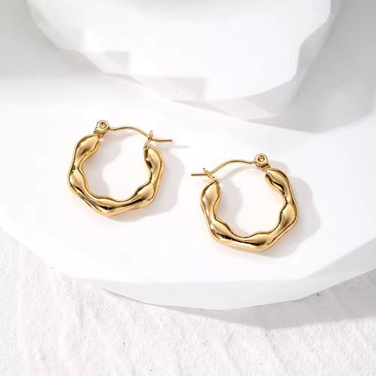 Wavy Bamboo-Inspired Gold Hoop Earrings