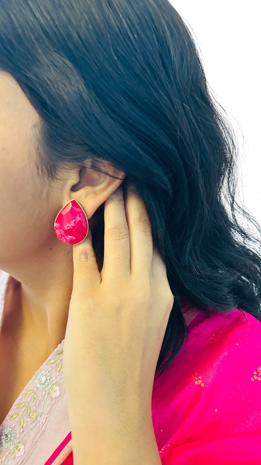 Rose Radiance Brass Studs - Blushing Elegance: Natural Stone in Blooming Rose