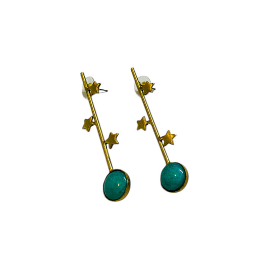 Modern Brass Star and Stone Dangle Earrings