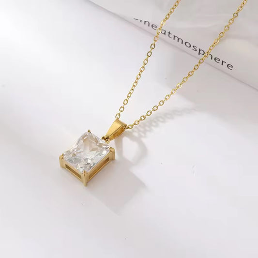 White & Pastels 18 kt Gold Plated Radiant Emerald Cut Necklace