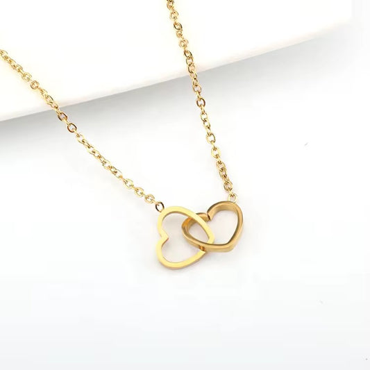 Double Heart Gold Necklace – Anti Tarnish, Waterproof, Everyday Wear