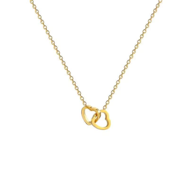 Double Heart Gold Necklace – Anti Tarnish, Waterproof, Everyday Wear