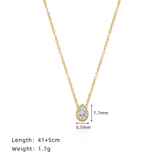 White & Pastels 18 kt Gold Plated Tear Drop Solitaire Necklace