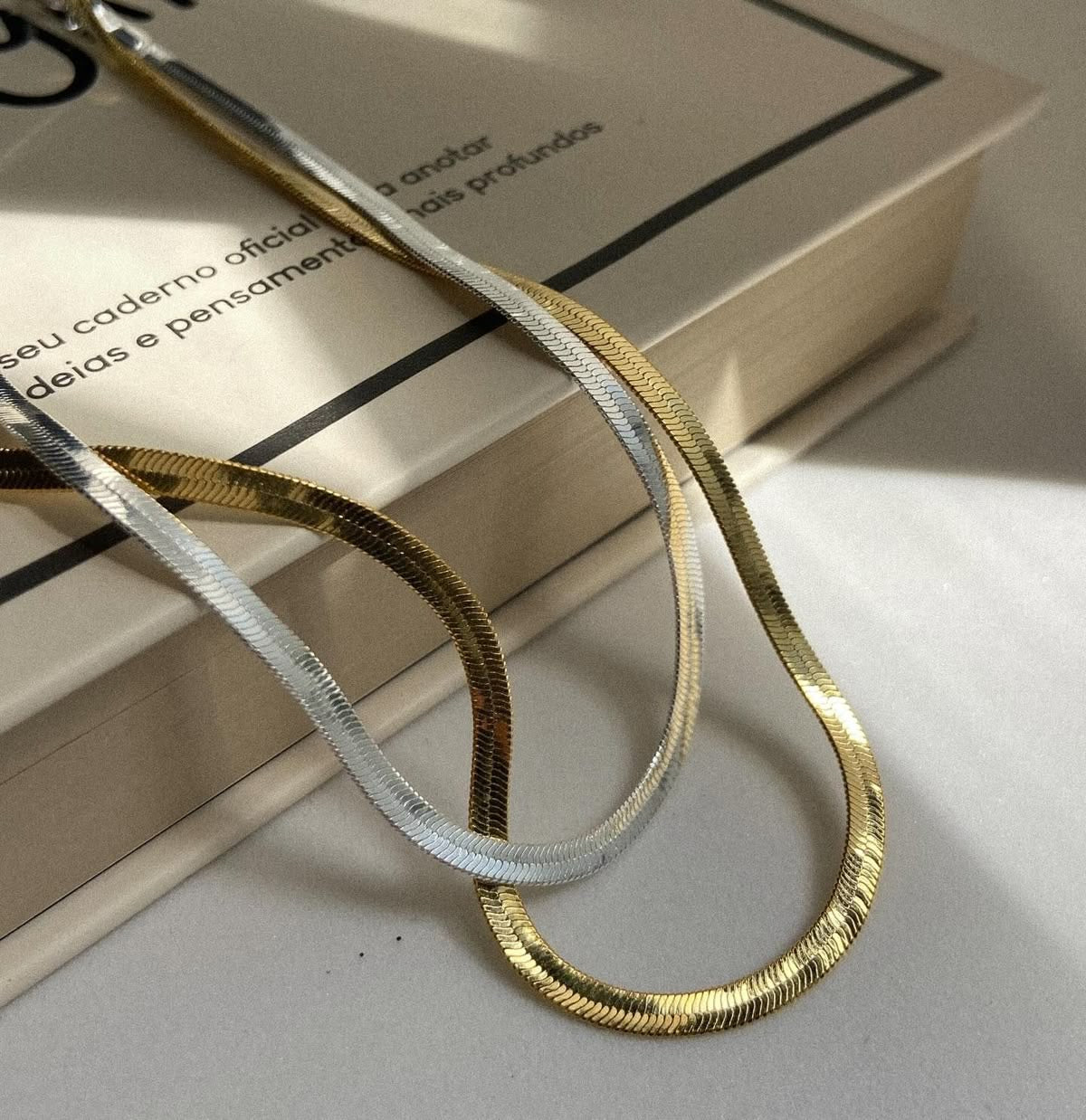 White & Pastels Golden Herringbone Anti-Tarnish Necklace