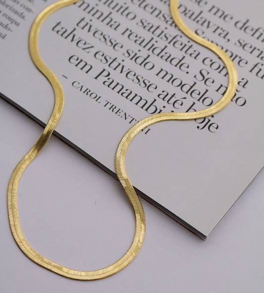 White & Pastels Golden Herringbone Anti-Tarnish Necklace