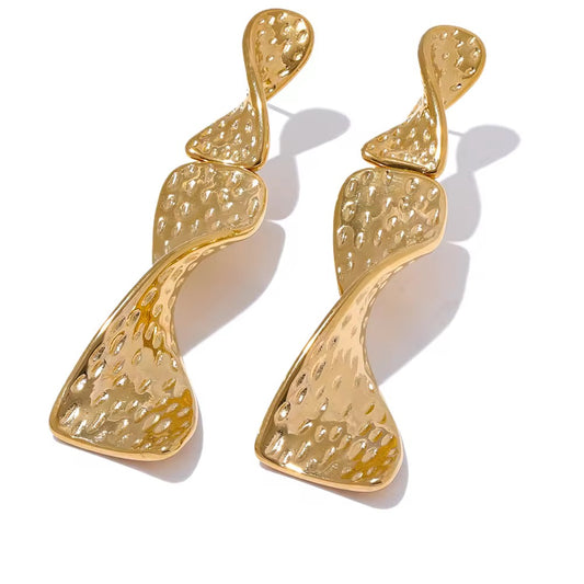 High-Fashion Textured Golden Flow Twist Statement Earrings