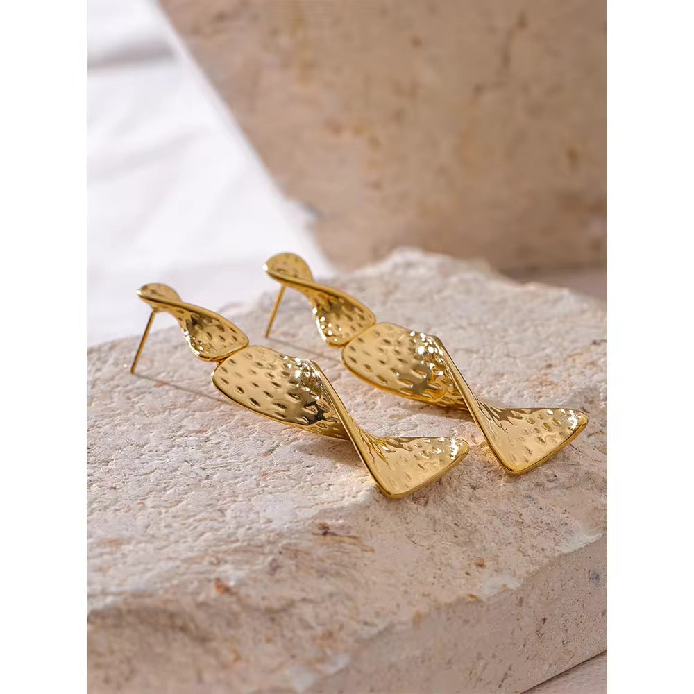 High-Fashion Textured Golden Flow Twist Statement Earrings
