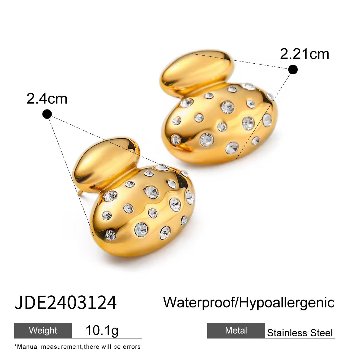 White & Pastels Anti-Tarnish Gold Puffy Studs: