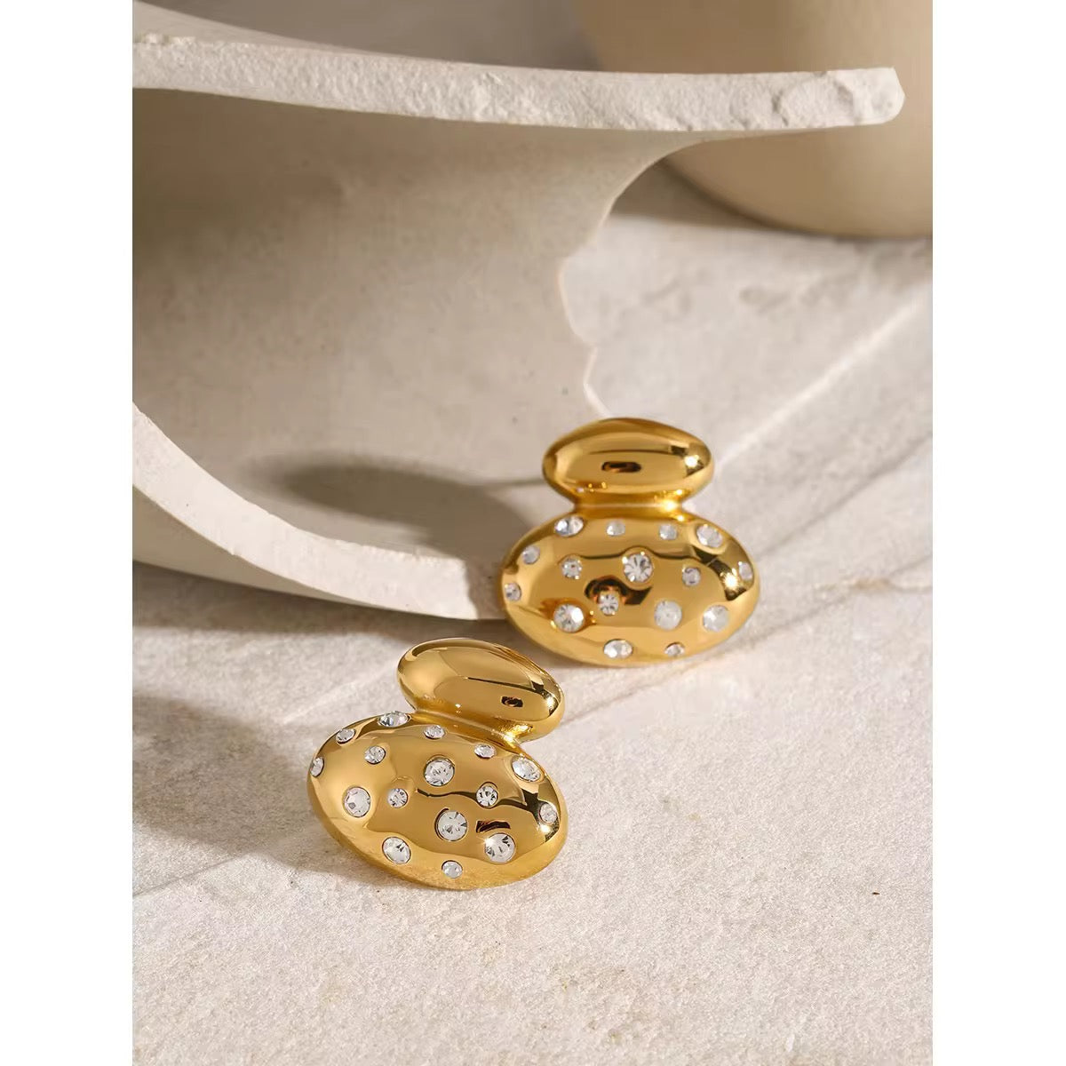 White & Pastels Anti-Tarnish Gold Puffy Studs: