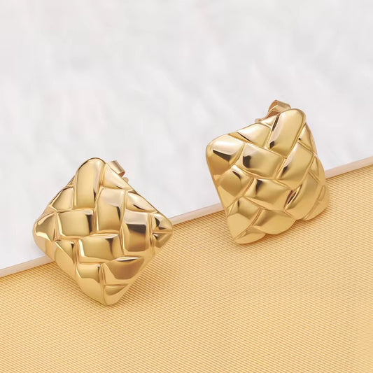 Glossy Woven Square Studs – 18 Kt Gold Plated
