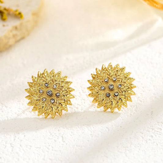22kt Gold Plated Crystal-Studded Floral Burst Studs