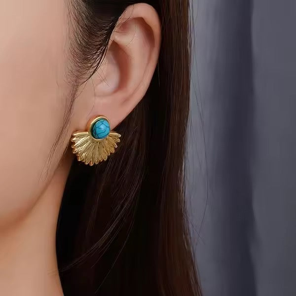 Turquoise Sunburst Stud Earrings – Gold Plated Glam
