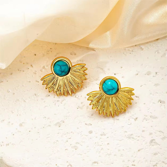 Turquoise Sunburst Stud Earrings – Gold Plated Glam